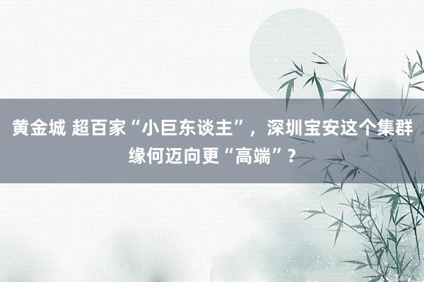 黄金城 超百家“小巨东谈主”，深圳宝安这个集群缘何迈向更“高端”？