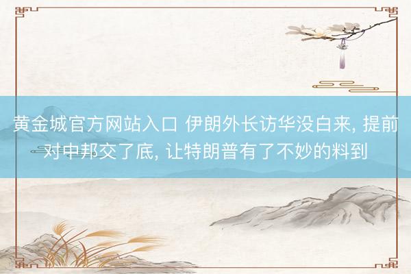 黄金城官方网站入口 伊朗外长访华没白来， 提前对中邦交了底， 让特朗普有了不妙的料到