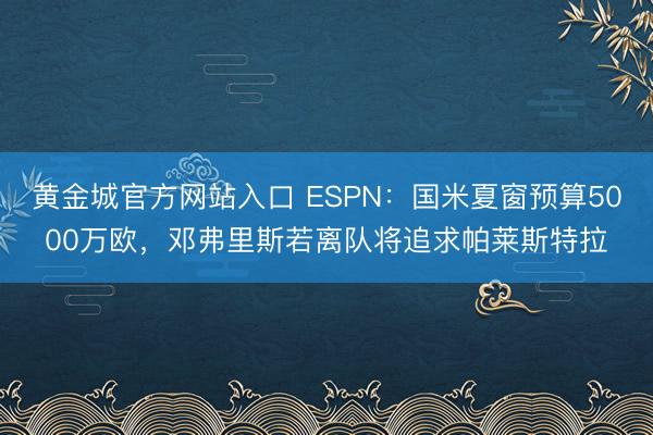 黄金城官方网站入口 ESPN：国米夏窗预算5000万欧，邓弗里斯若离队将追求帕莱斯特拉