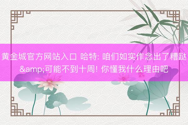 黄金城官方网站入口 哈特: 咱们如实作念出了糟跶&可能不到十周! 你懂我什么理由吧